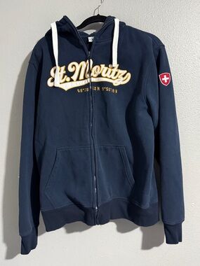 St. Moritz Navy  blue Zip-Up Hoodie with White Drawstrings